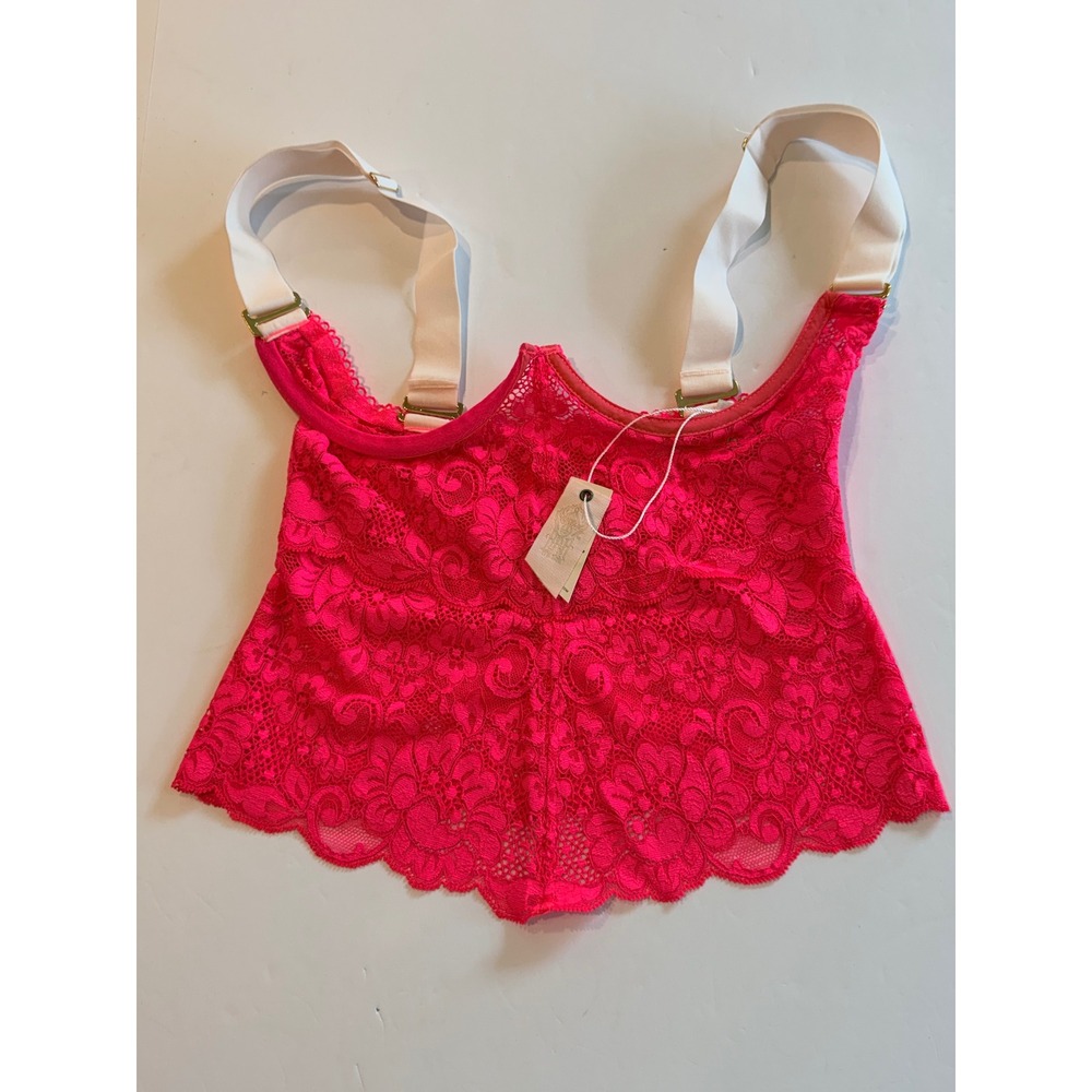 Free People HAH Bust A Move Hot Pink Floral Lace Corset Top Gold Hardware XS NWT